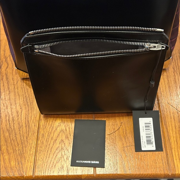 Alexander Wang - Black and Plum Leather Tote with Removable Clutch. - Picture 11 of 13